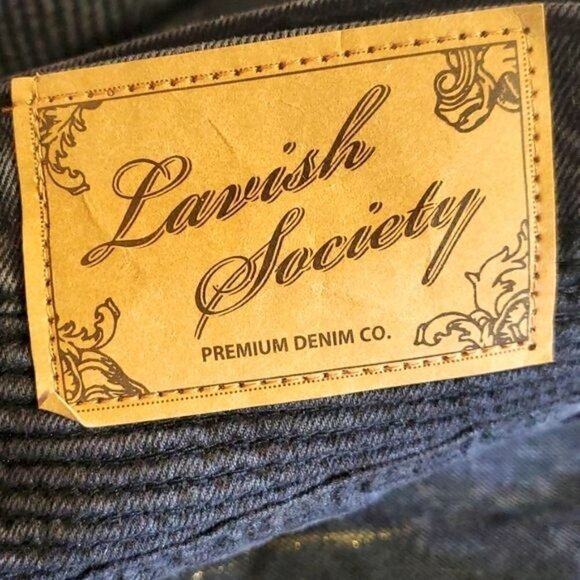 Lavish‎ Society Jet Black Gold Original Distressed Sz 40x32 Jeans w Pockets - Picture 5 of 9